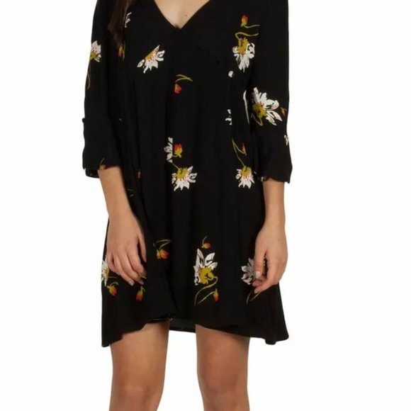 Time On My Side Black Floral Print Wrap Mini Dress - Picture 3 of 8